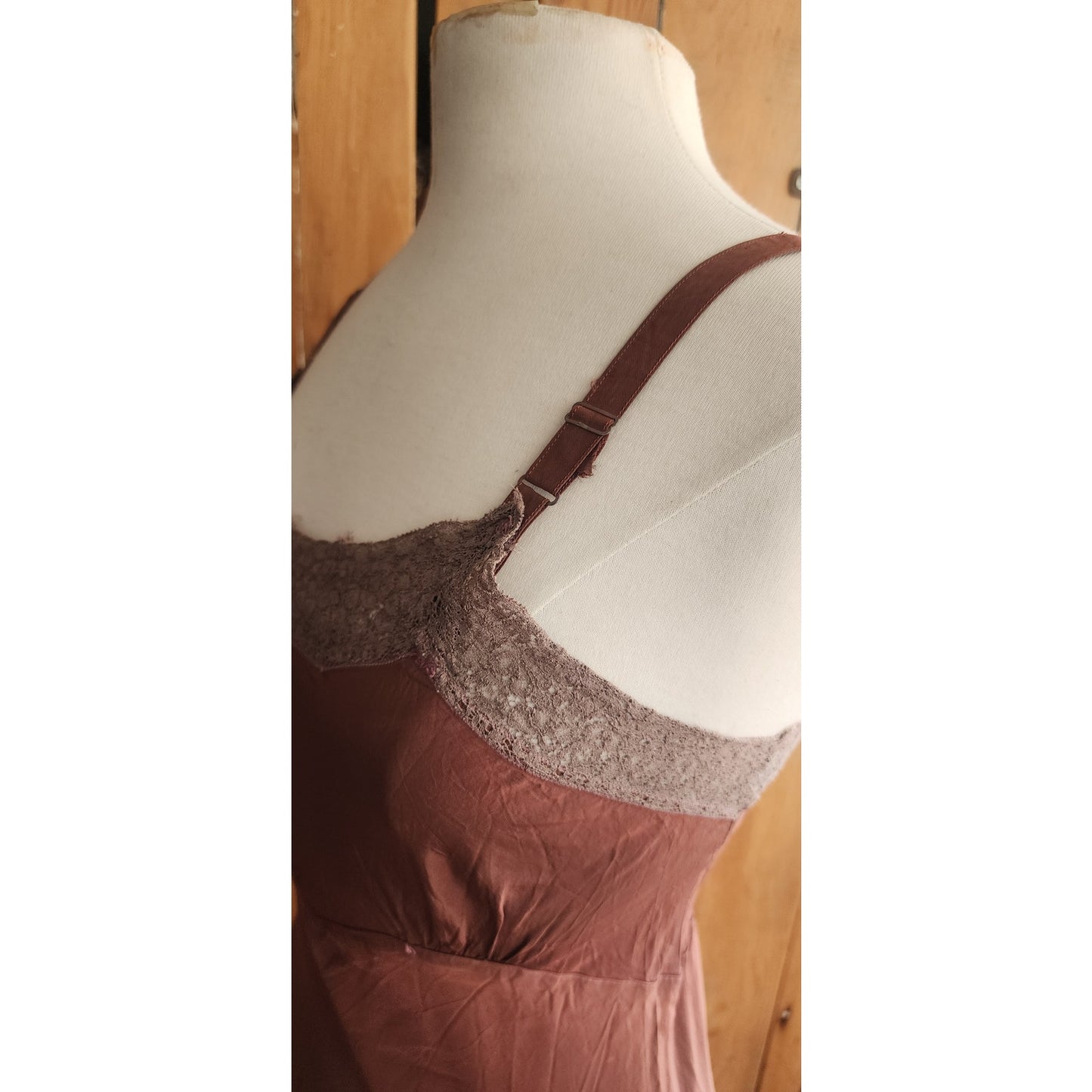 30s Brown Silk Slip Dress w/Lace by Fantasy Lingerie