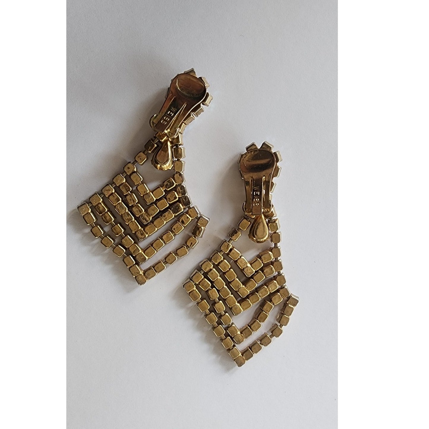 Vintage 60s Rhinestone Earrings Dangly Clips WEISS