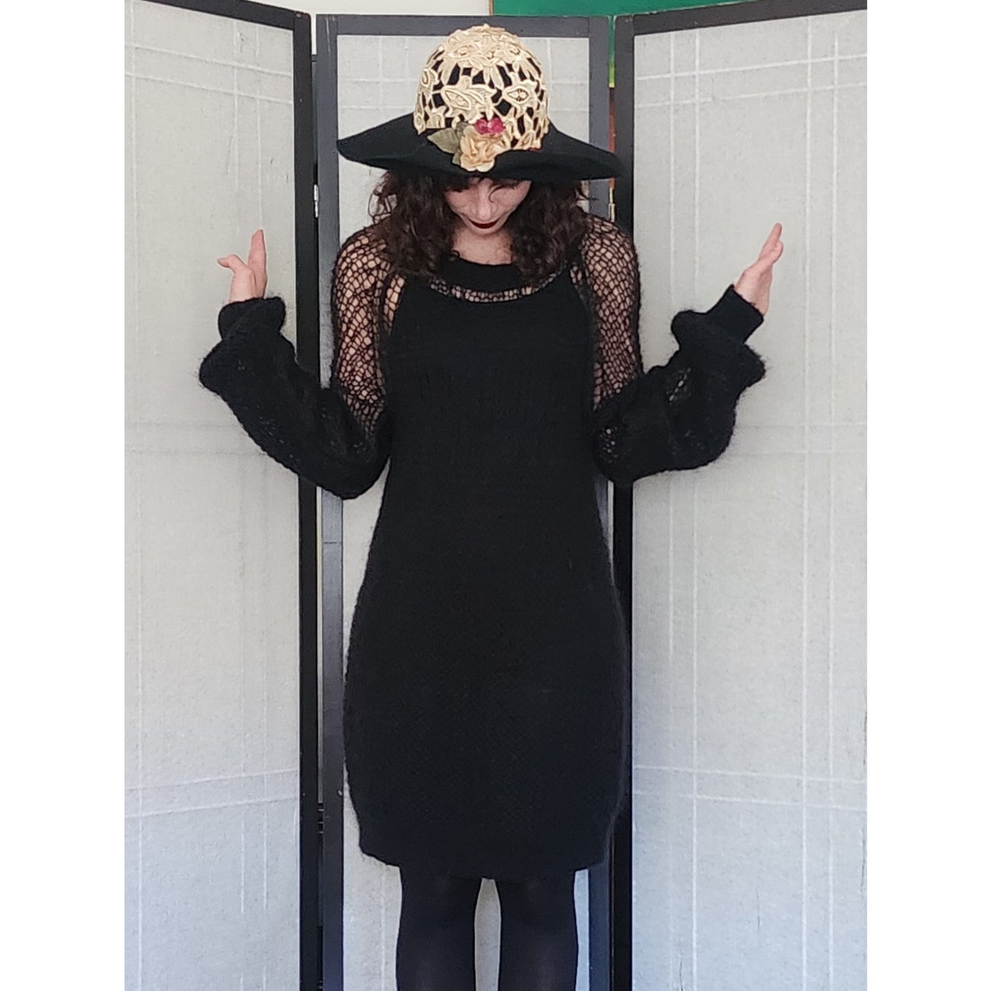 Y2K Sonia Rykiel Black Sweater Dress Open Knit Wool