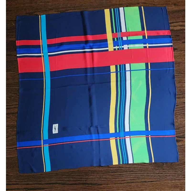 Vintage 70s 80s YSL Silk Scarf Large Square Foulard Yves Saint Laurent Geometric Print