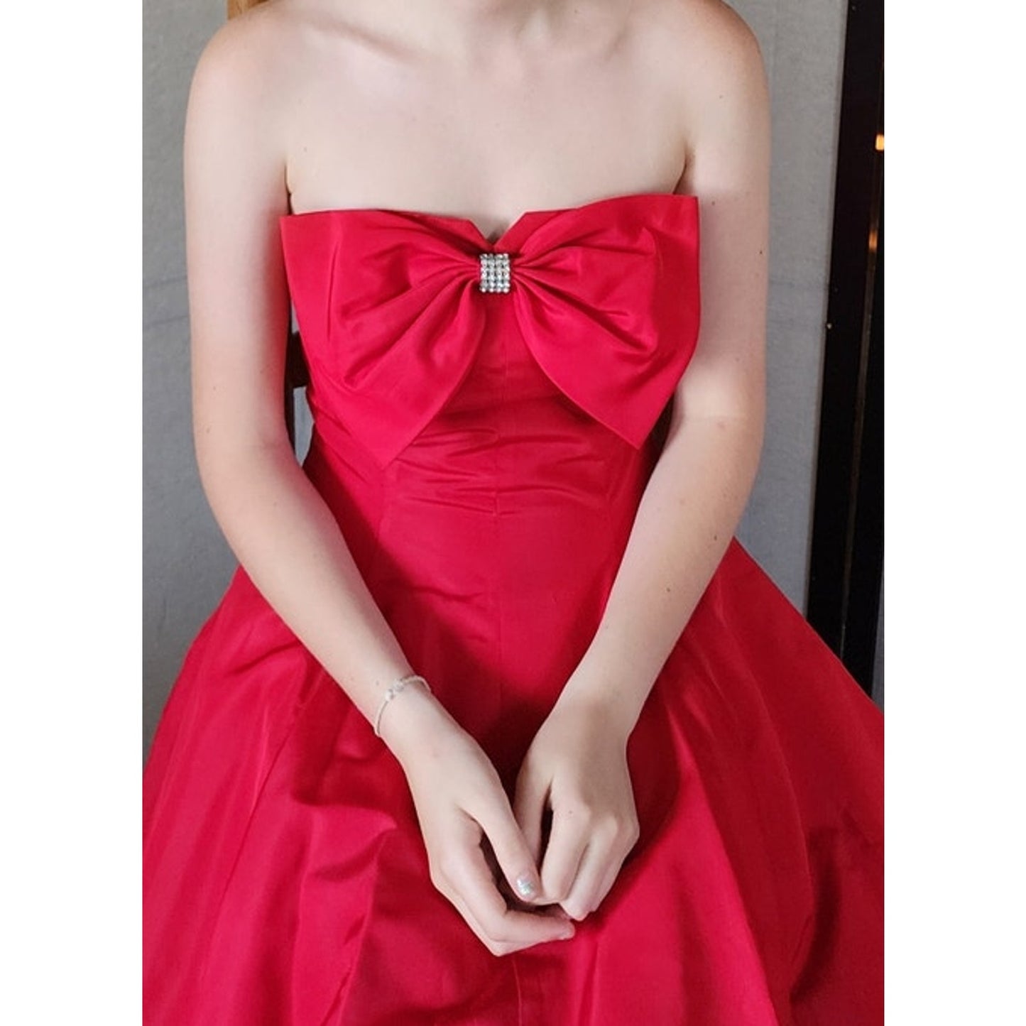 Vintage 80s Red Party Dress Strapless w/ Bubble Skirt & Bow by Climax