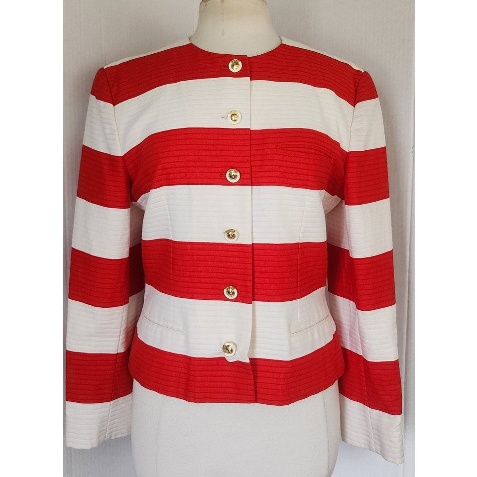 Vintage 1980s Louis Feraud Blazer Red White Stripe