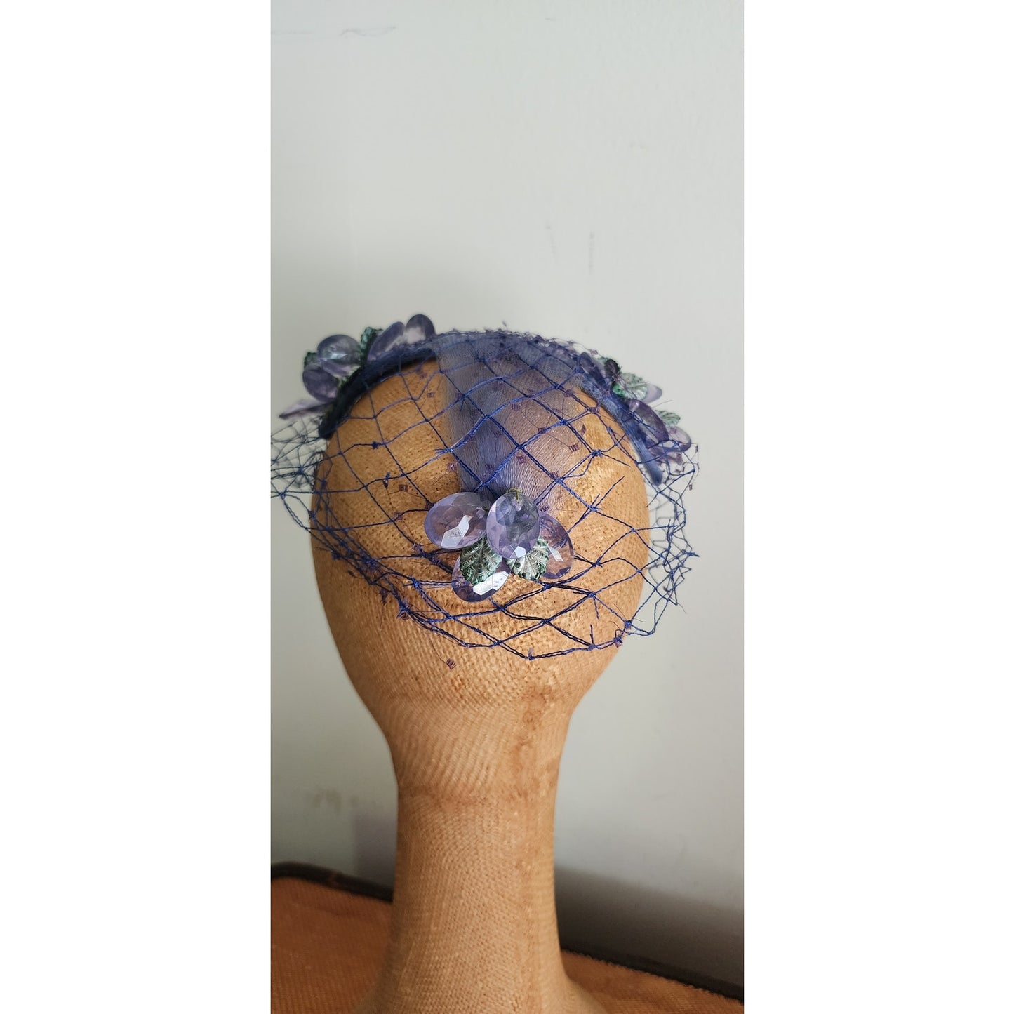 Vintage 50s Bes-Ben Hat Blue Crystal Floral Crown Fascinator w/Veil