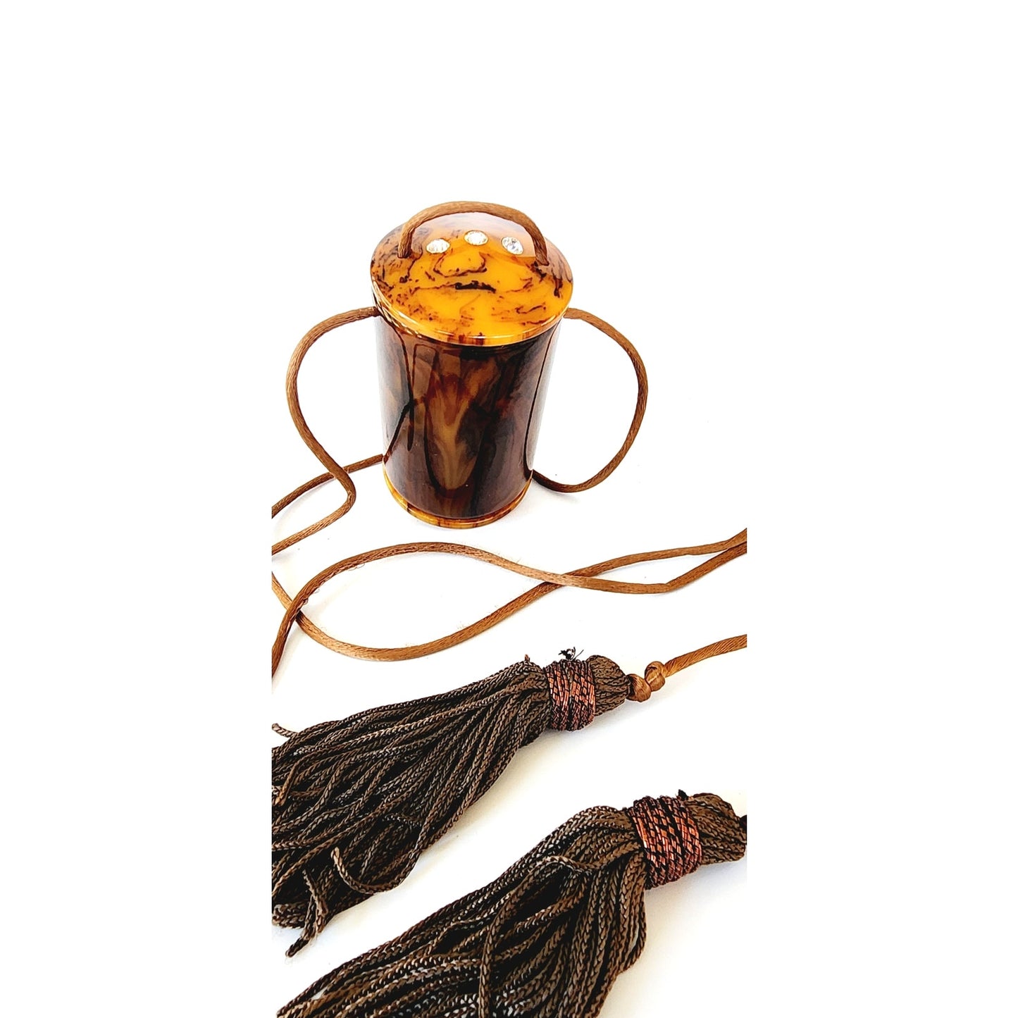 Vintage 20s Celluloid Vanity Purse Minaudiere Dance Bag Tassels