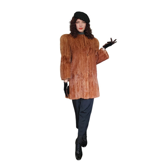 Vintage 1940s Brown Ermine Fur Coat Hip Length Victory Furs Chicago