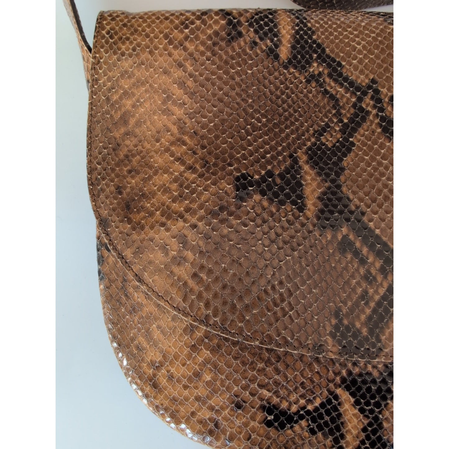 70s Snakeskin Leather Shoulder Bag Brown by Joan Helpern
