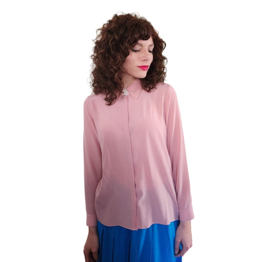 Vintage ESCADA Blouse Pink Silk Button Down Shirt / M