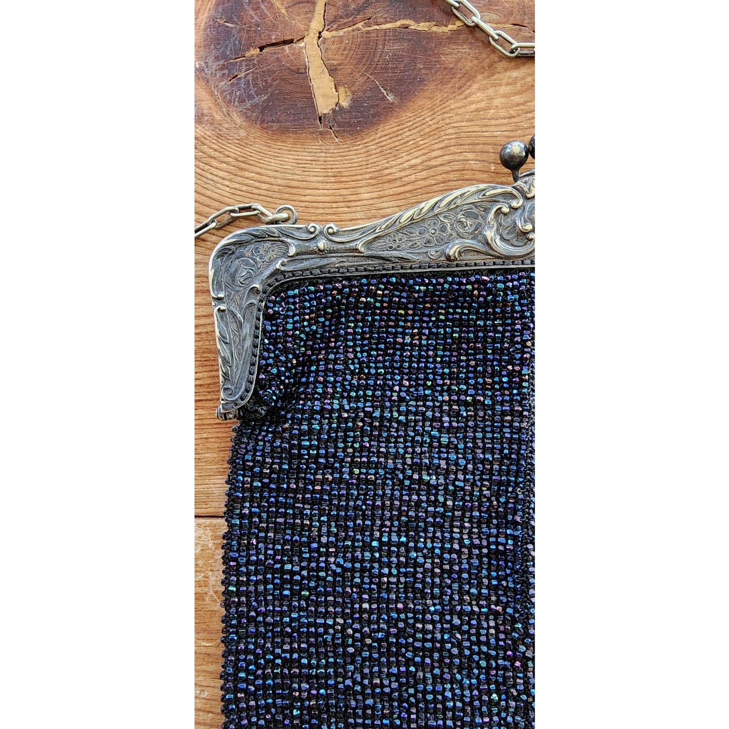 Edwardian Beaded Evening Bag Navy Blue Glass Microbeading