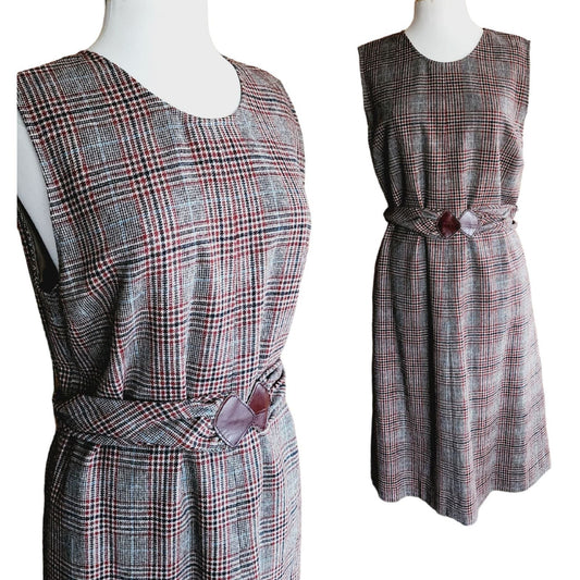 Vintage 70s Plaid Dress Pendleton Sleeveless Belted Brown Tartan