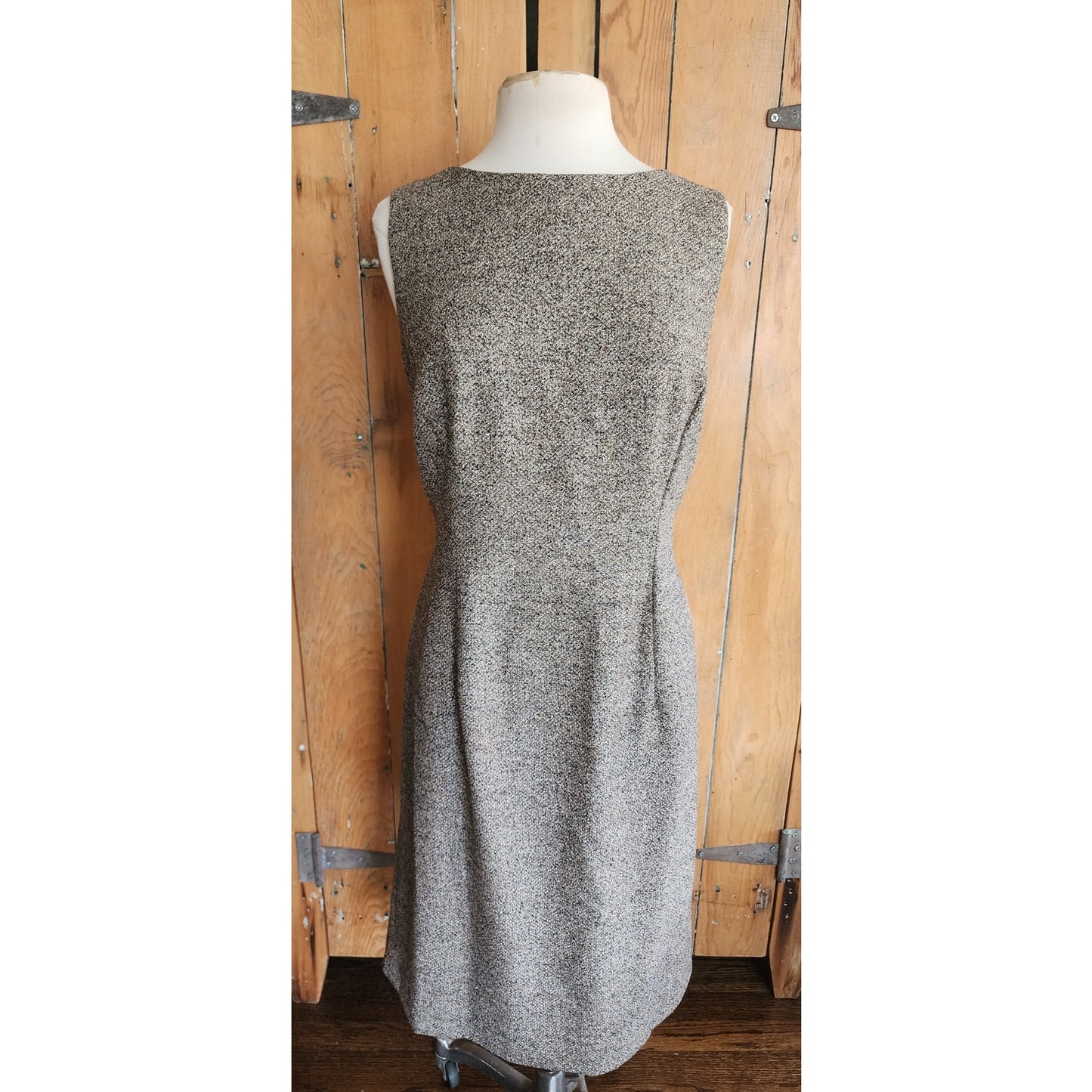 Vintage ESCADA Dress + Jacket Suit Set Alpaca Blend Wool Tweed Striped Mink Fur Trim / L