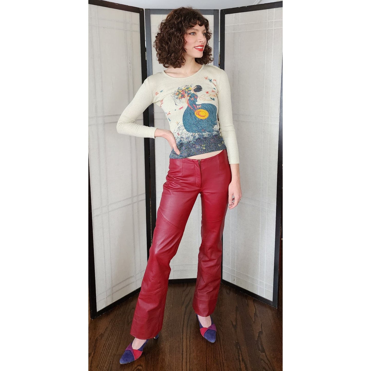 Vintage Leather Pants Burgundy Red Low Rise Y2K Pelle Studio Wilsons