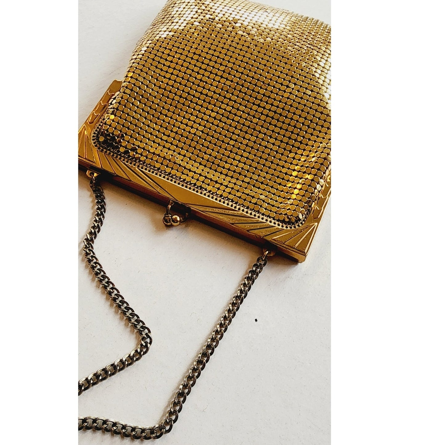 Vintage 1940s Gold Mesh Ha Bag Whiting & Davis Art Deco Frame Purse
