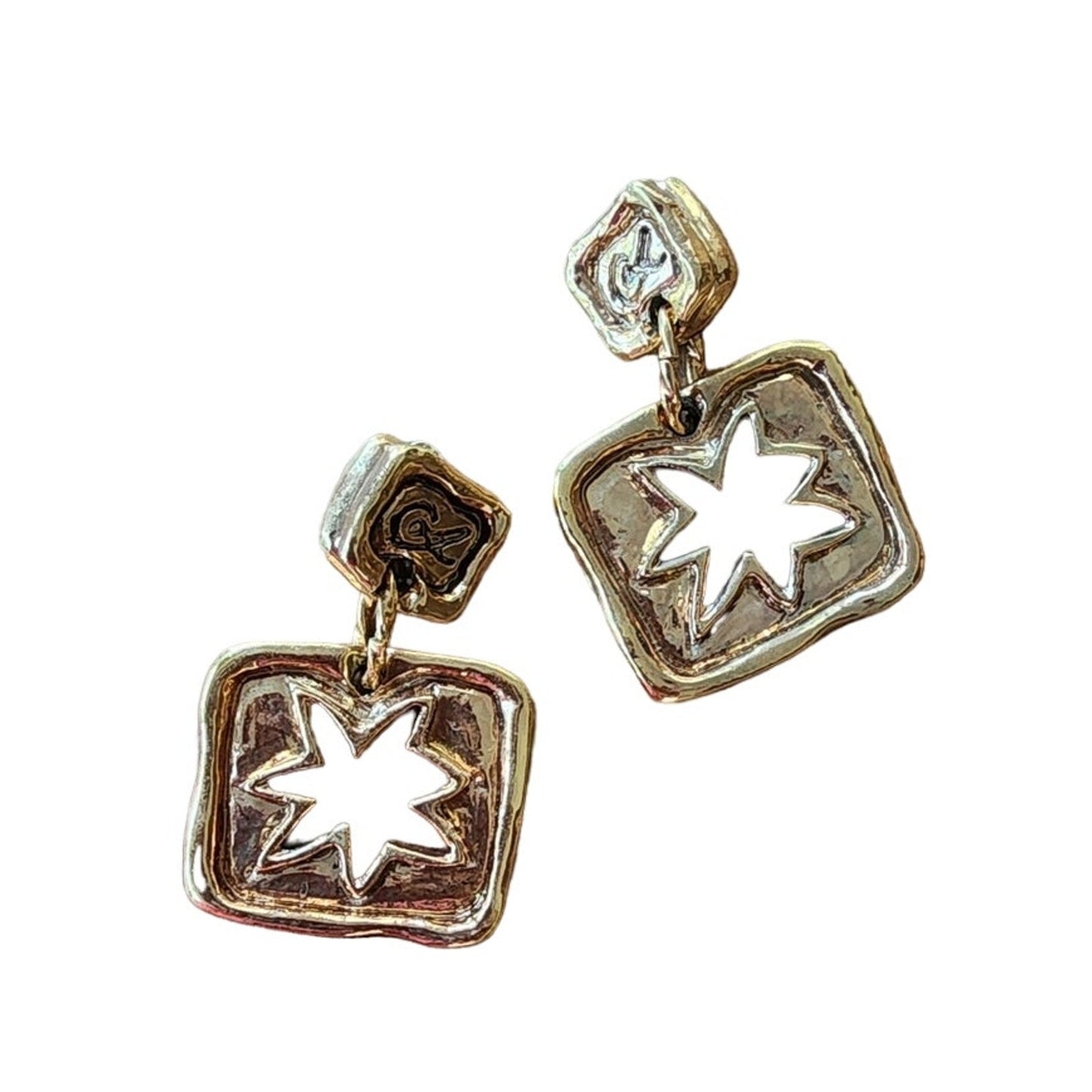 Vintage 1980s Christian Lacroix Earring Clips / Chunky Oversized GOLD CL Logo & Sun