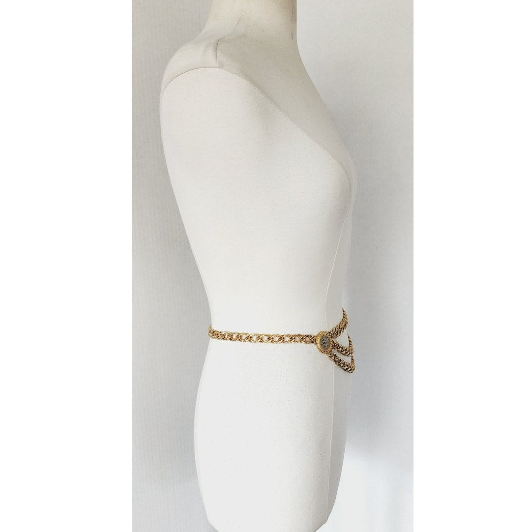 Vintage 90s Coin Belt Gold Chain Bellydancer St George & Silver Cross