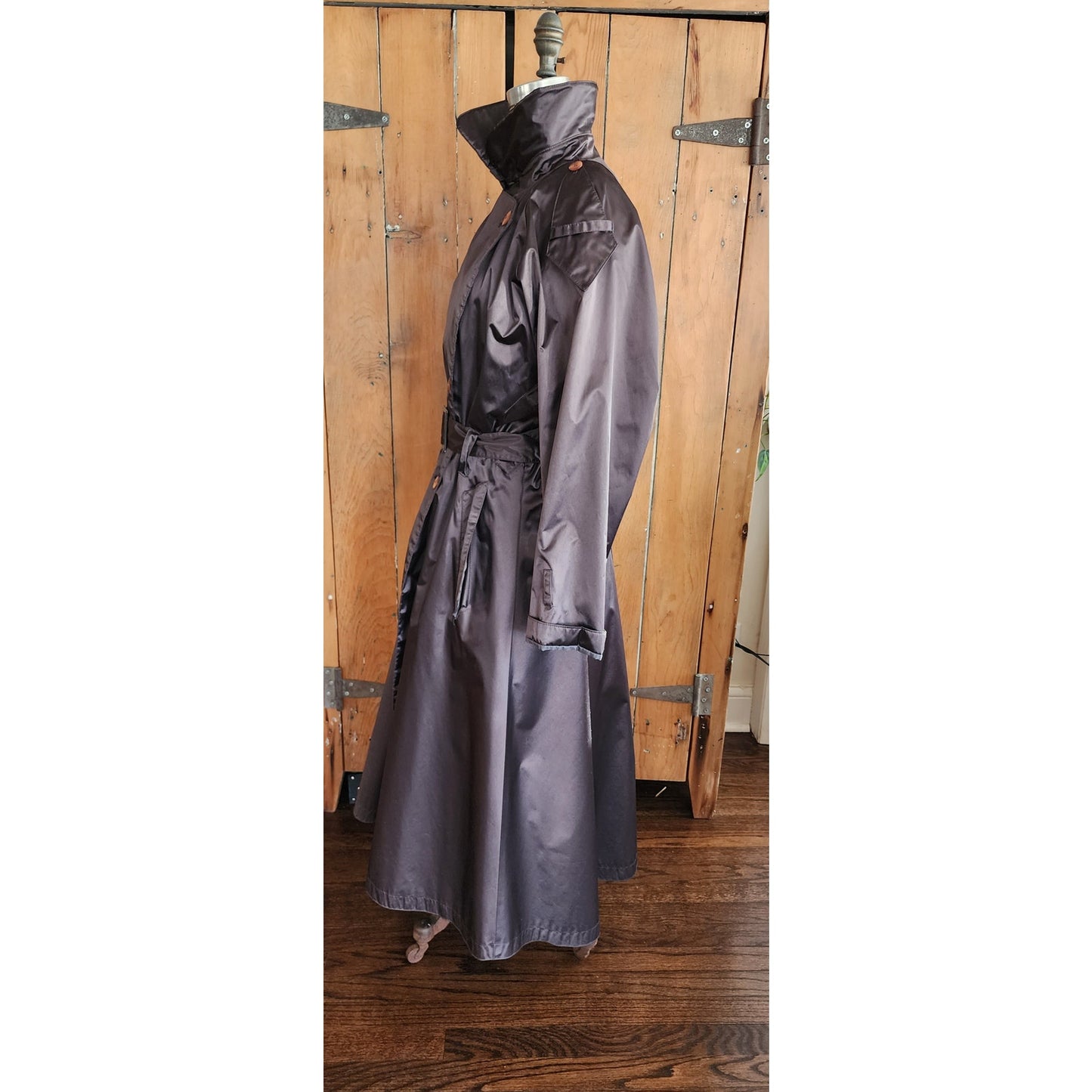 Vintage 80s Trench Coat Metallic Gray by British Mist Large