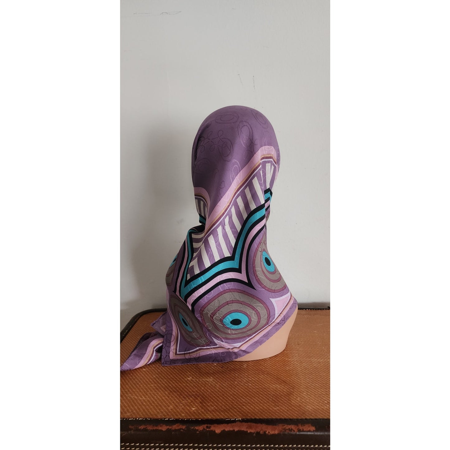 Vintage 80s Oscar de la Renta Scarf Silk Print Pink Purple Spiral
