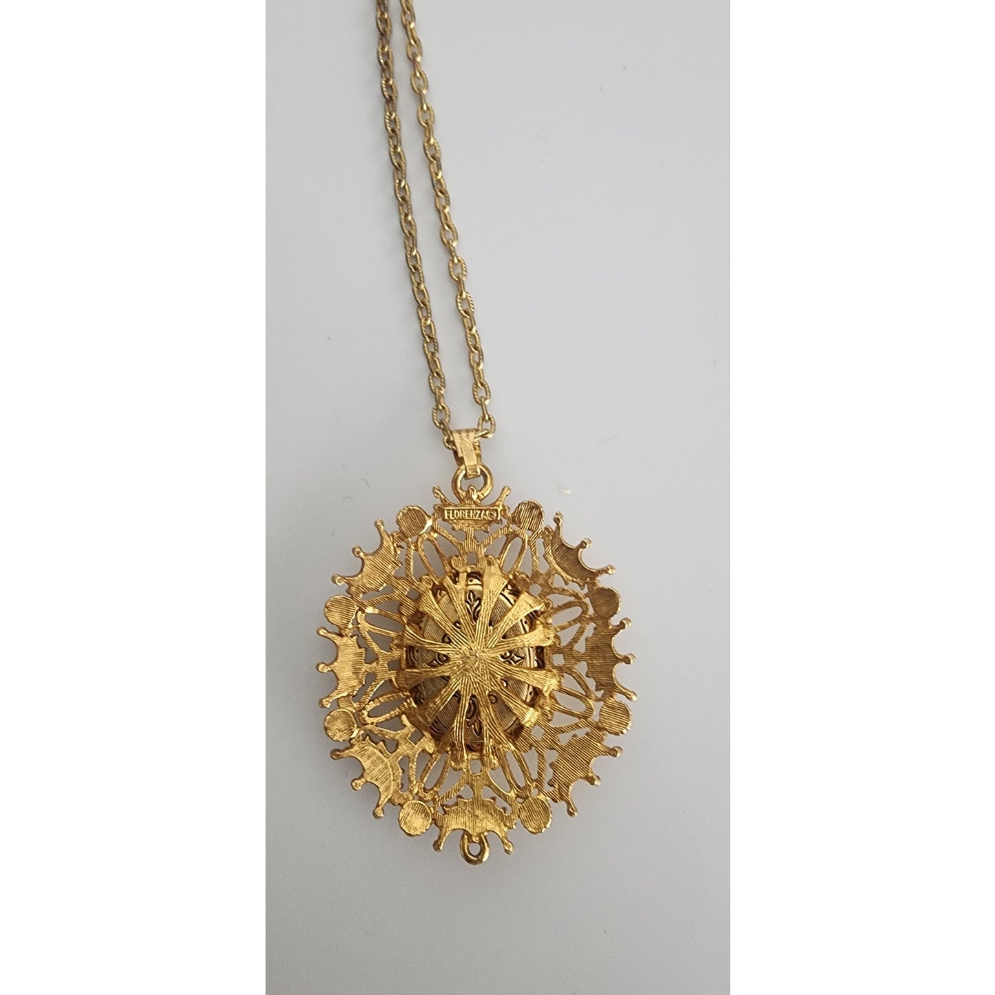 Vintage 1960s Florenza Necklace Locket Pendant Gold Baroque Style