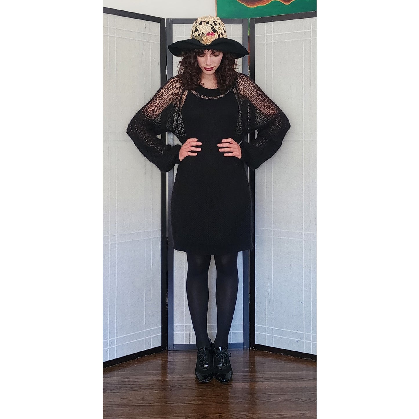 Y2K Sonia Rykiel Black Sweater Dress Open Knit Wool