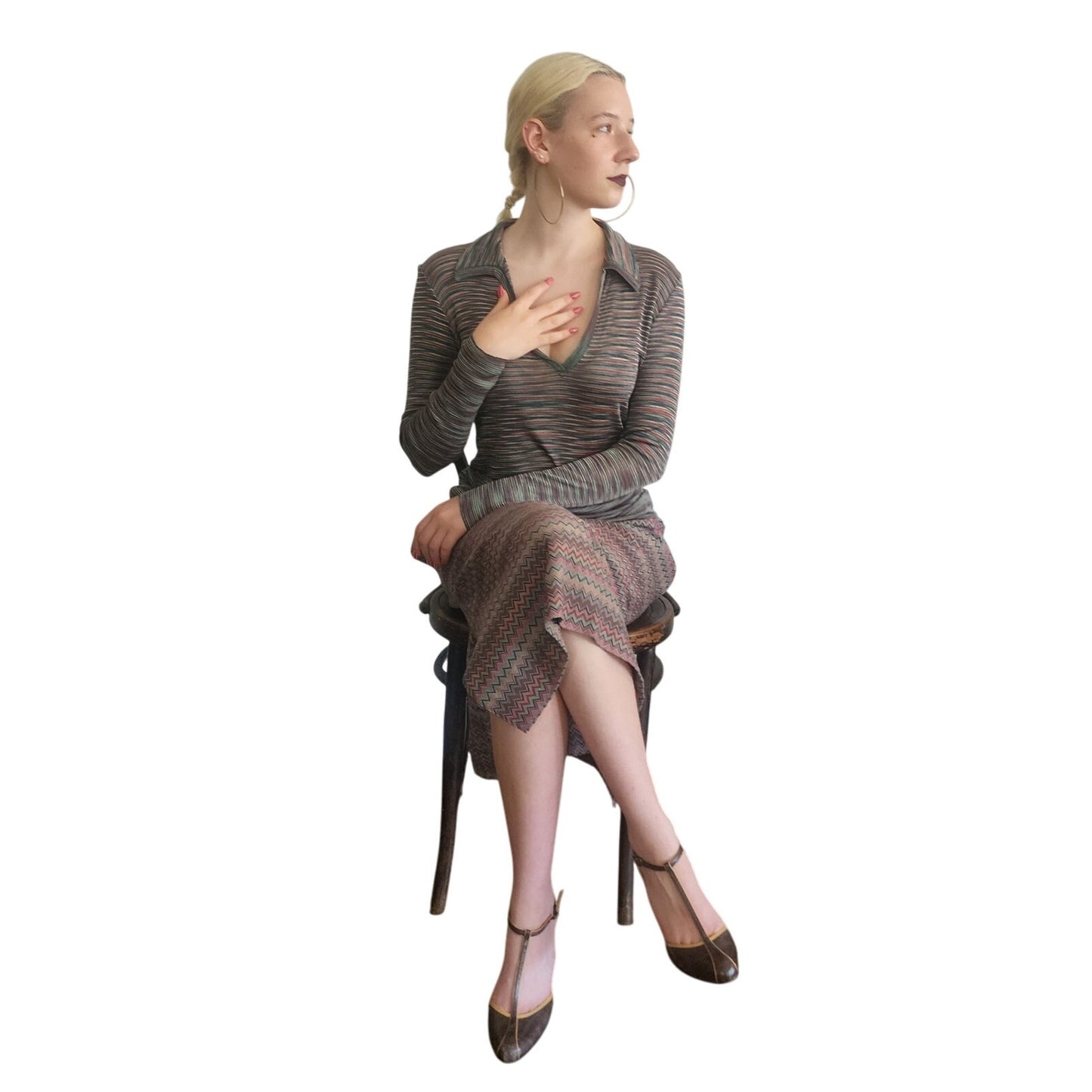 Vintage 1970s Missoni Knit 2 Piece Tunic + Skirt Set Striped Zigzag Suit I Magnin / Medium