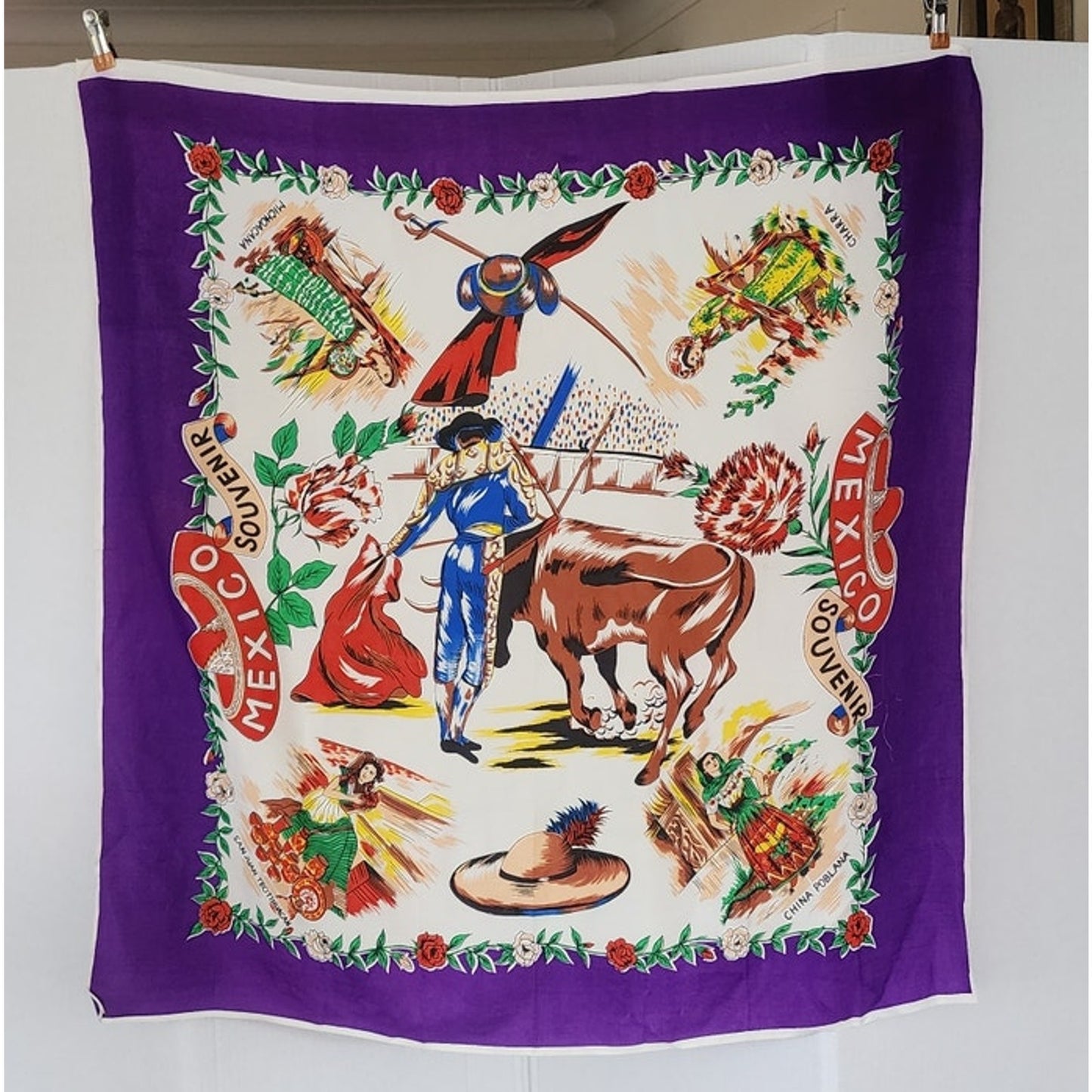 Vintage Souvenir Scarf Mexico Matador Bullfighting
