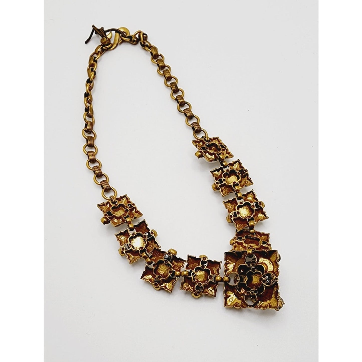1960s Choker Necklace White Milk Glass & Gold Baroque Style