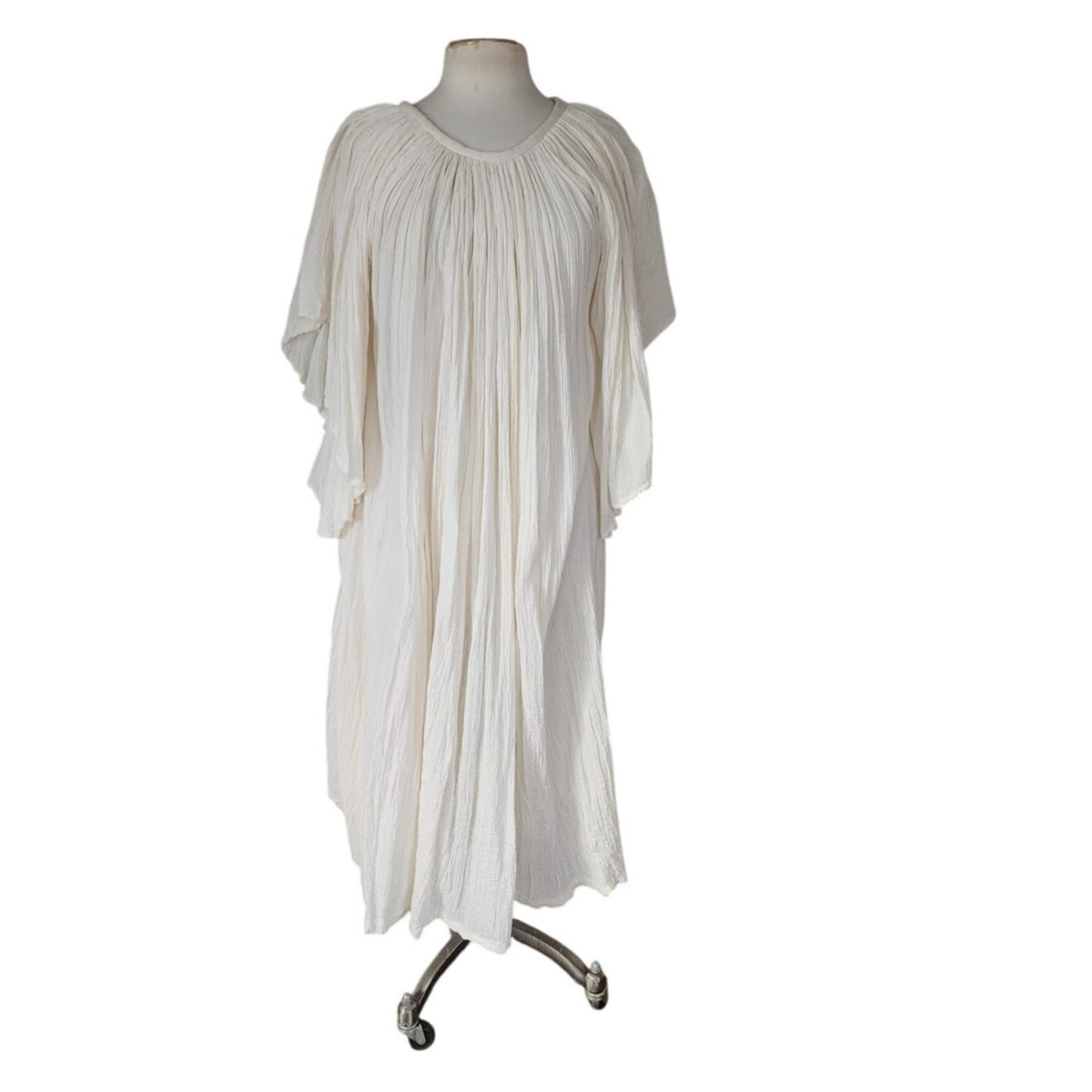Vintage 70s Amerikan Climax Tent Dress White Cotton Gauze Angel Butterfly Sleeves