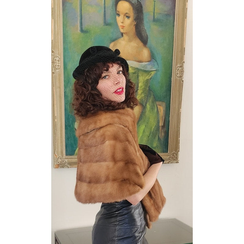 Vintage 50s Brown Mink Fur Wrap Marshall Field & Co