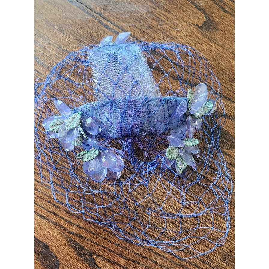 Vintage 50s Bes-Ben Hat Blue Crystal Floral Crown Fascinator w/Veil