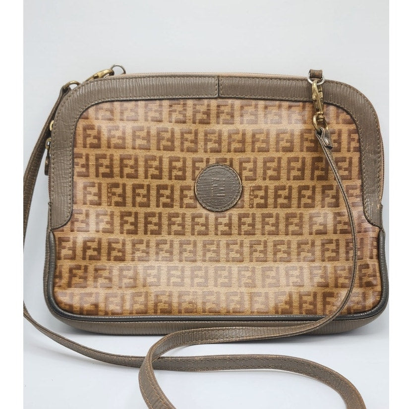Vintage 80s Fendi Shoulder Bag Zucca Logo Detachable Strap