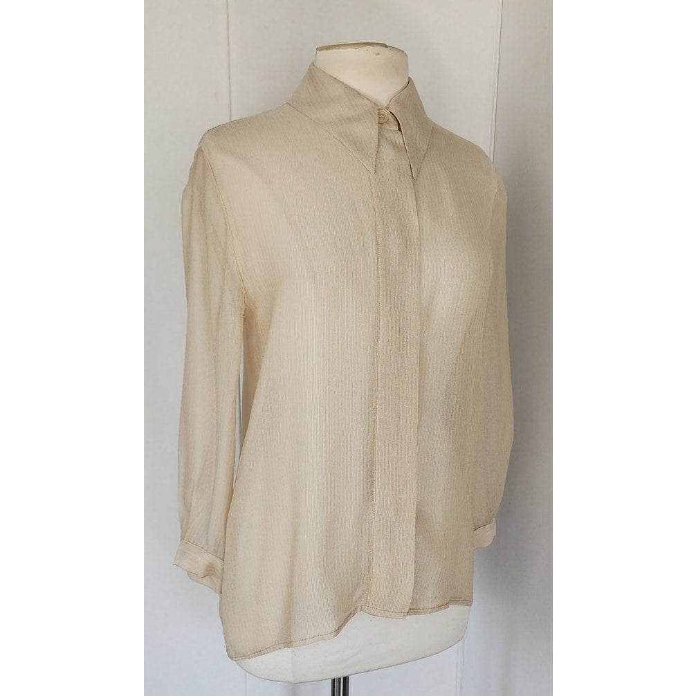 Vintage 90s Beige Silk Blouse Giorgio Armani Le Collezioni / M