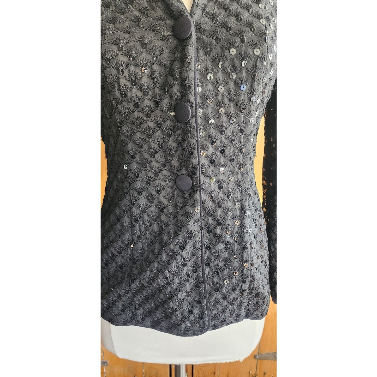 Vintage 90s Armani Fitted Sequined Blazer Black / S-M