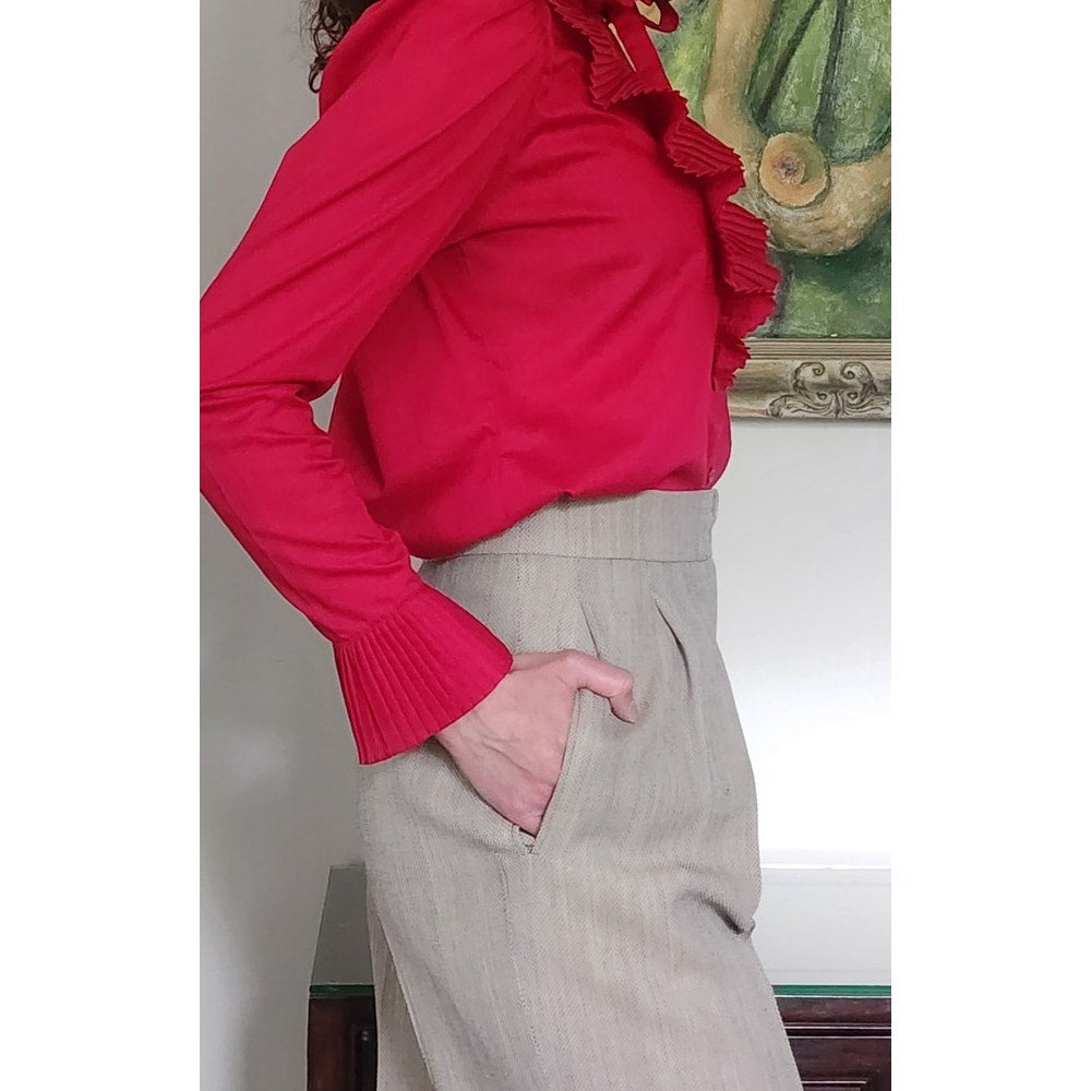 Vintage 80s Beige Pants High Waisted Slacks w/Pleats / S