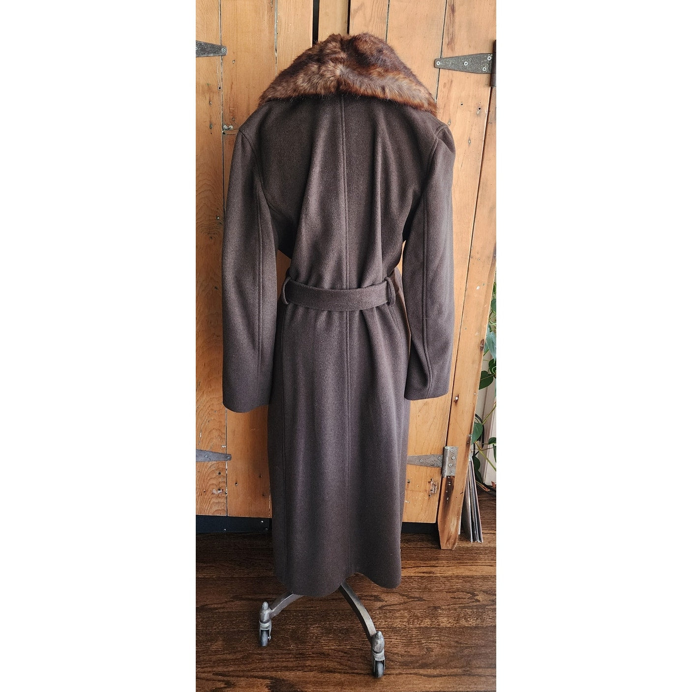 90s Brown Wool Coat Faux Fur Collar Ralph Lauren