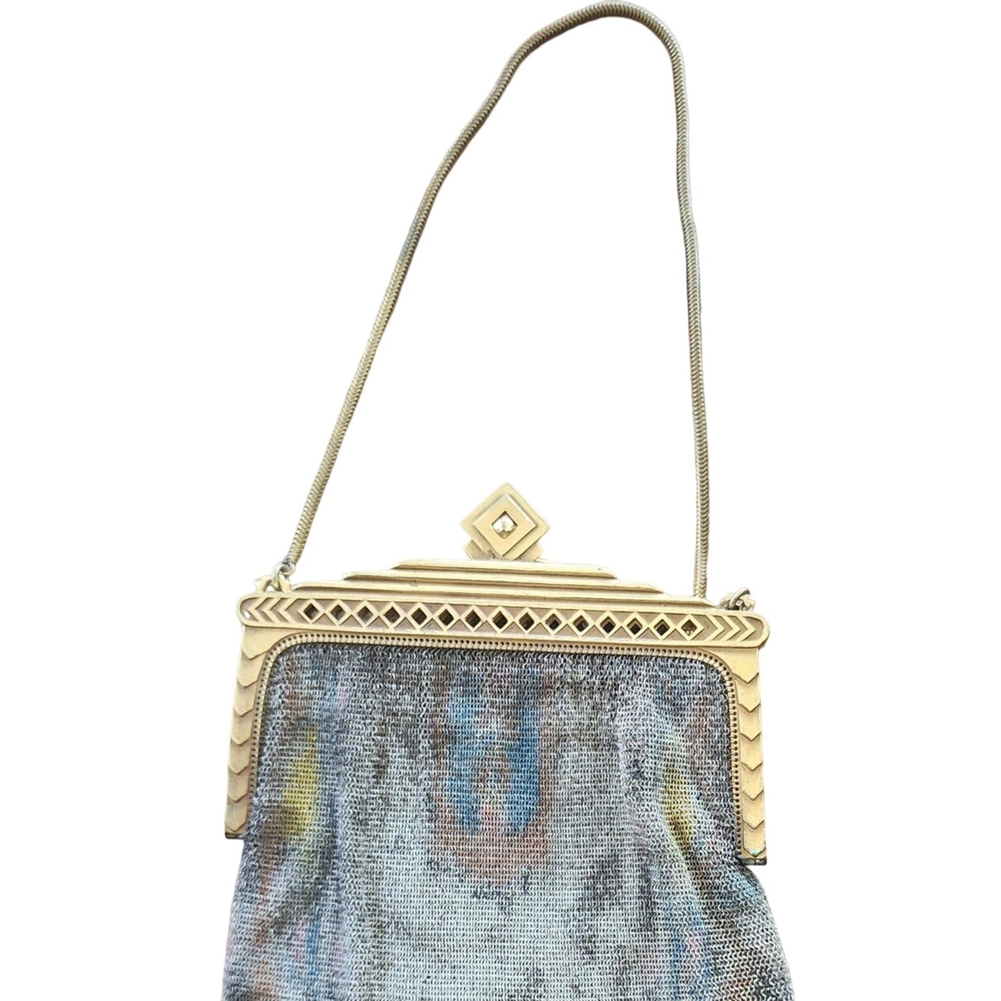 Vintage 1920s Whiting & Davis Evening Bag Painted Mesh Steel Art Deco