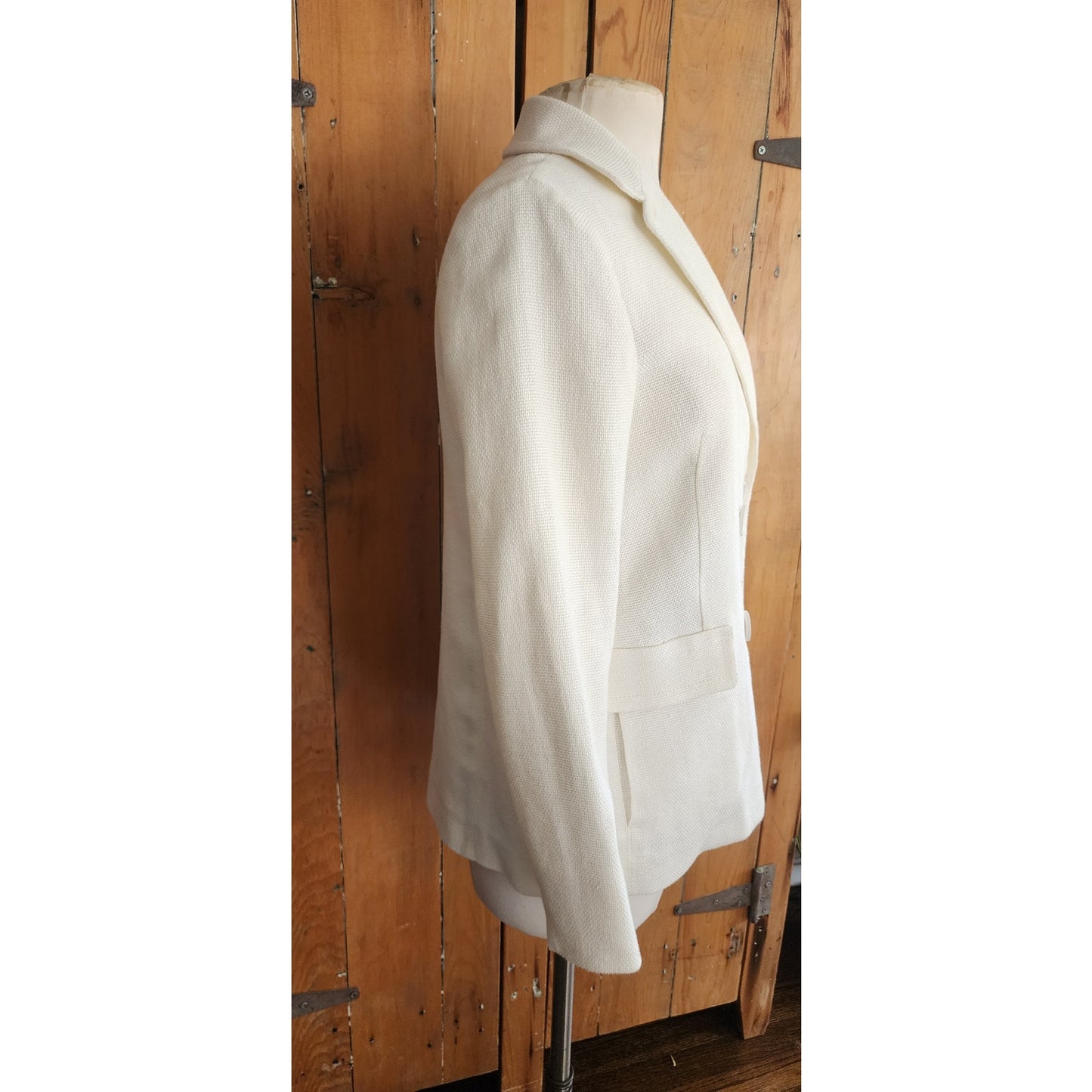 'S MAX MARA Double-breasted Pea Jacket in White Linen Blend