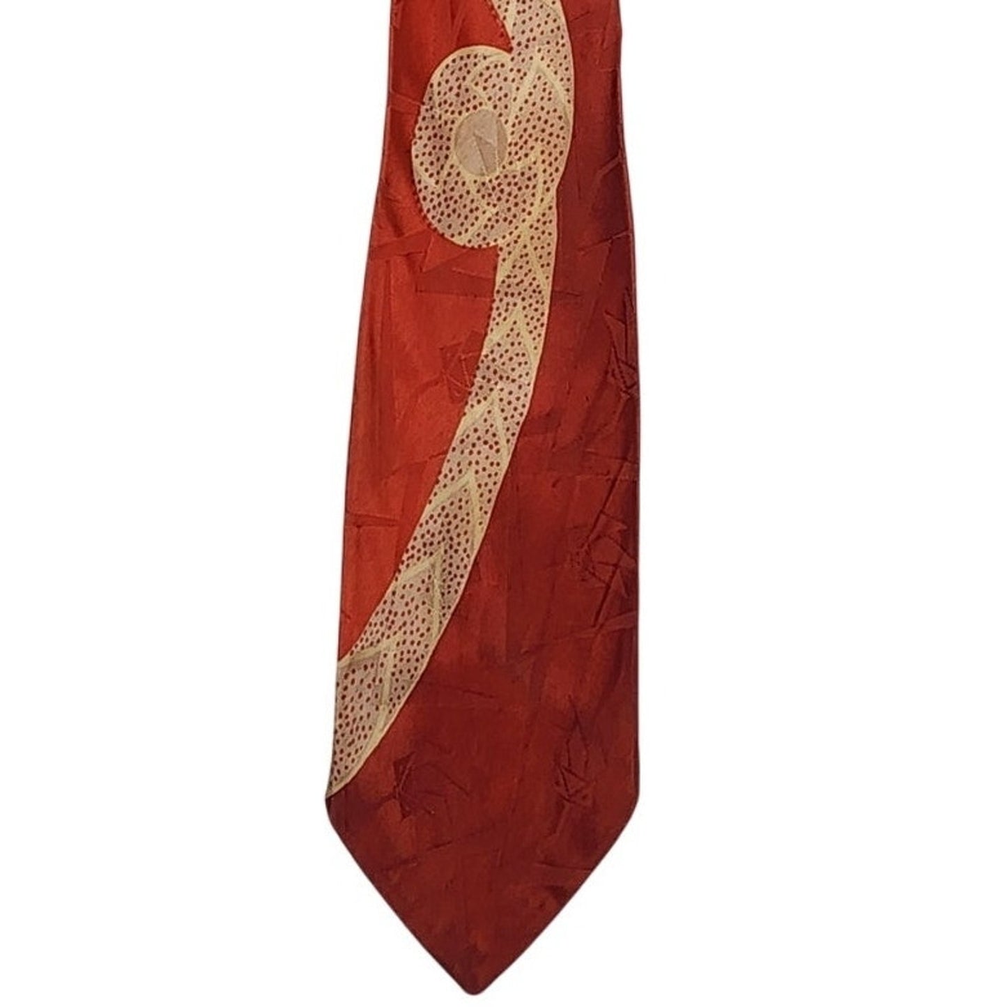 Vintage 40s Mens Necktie Cranberry Red Cream Swirl Print Marshall Fields