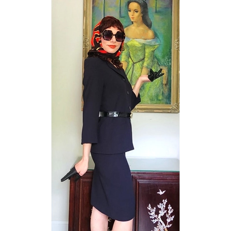 Vintage 90s Armani Skirt Suit Black or Dark Navy Blue Wool / S