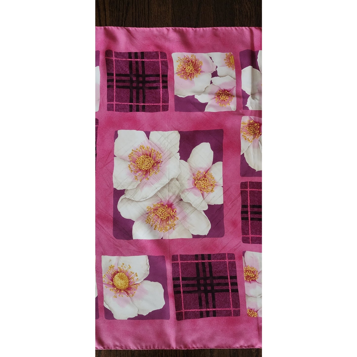 Vintage Burberry Scarf Pink Floral Silk Print Square
