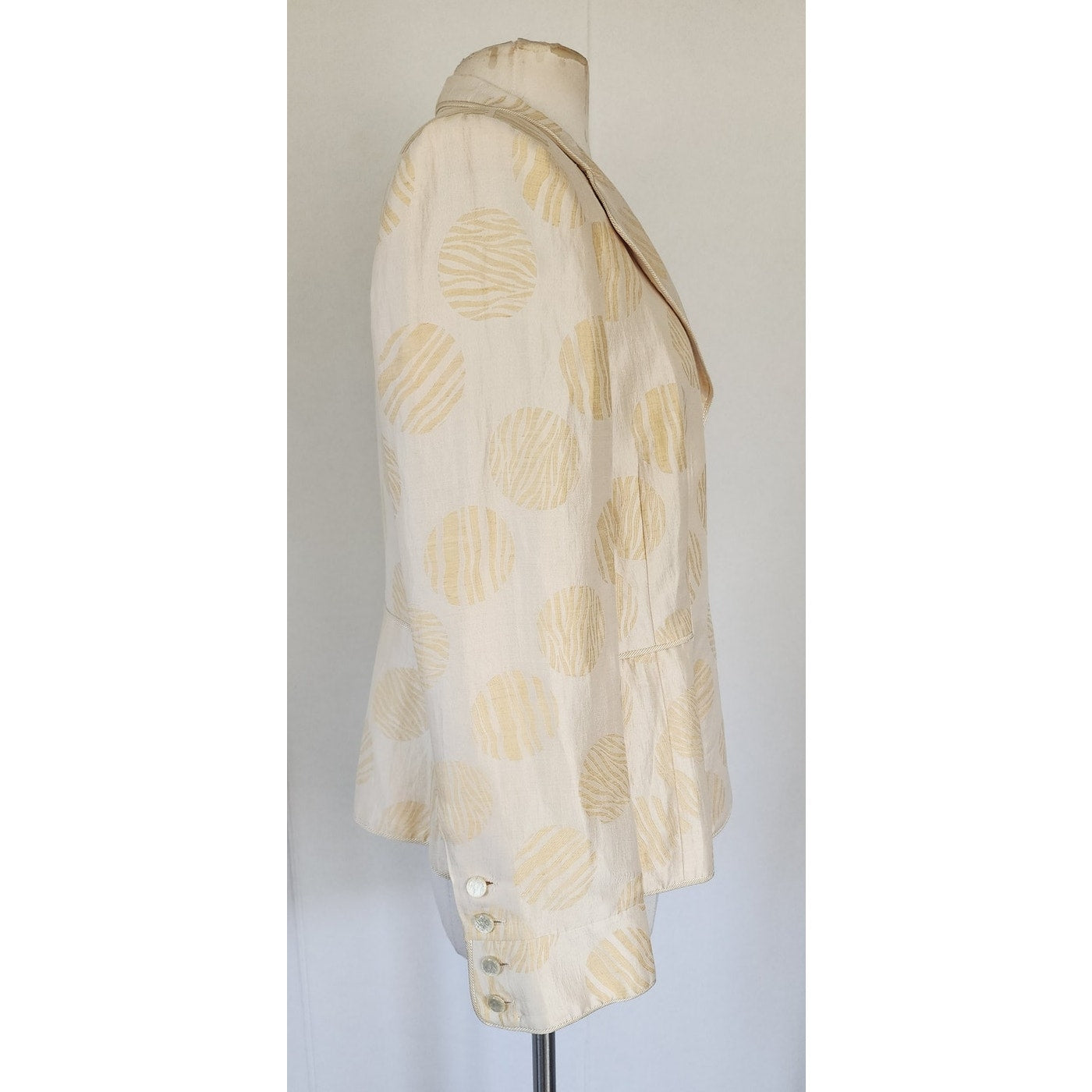 Vintage 2000s Armani Collezioni Blazer Cream Gold Print Flax Silk Print / L