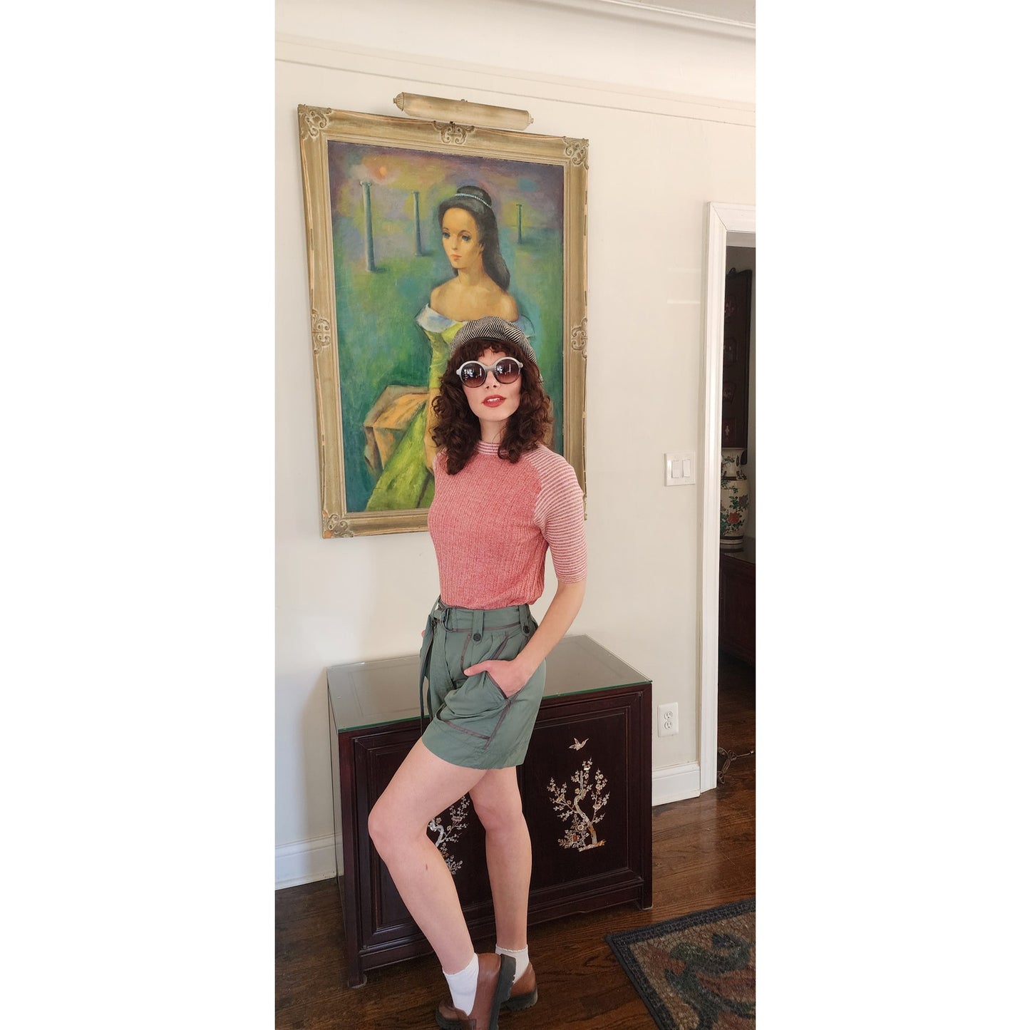 Vintage Y2K Dries Van Noten Silk Shorts Cropped Cargo Blue Green