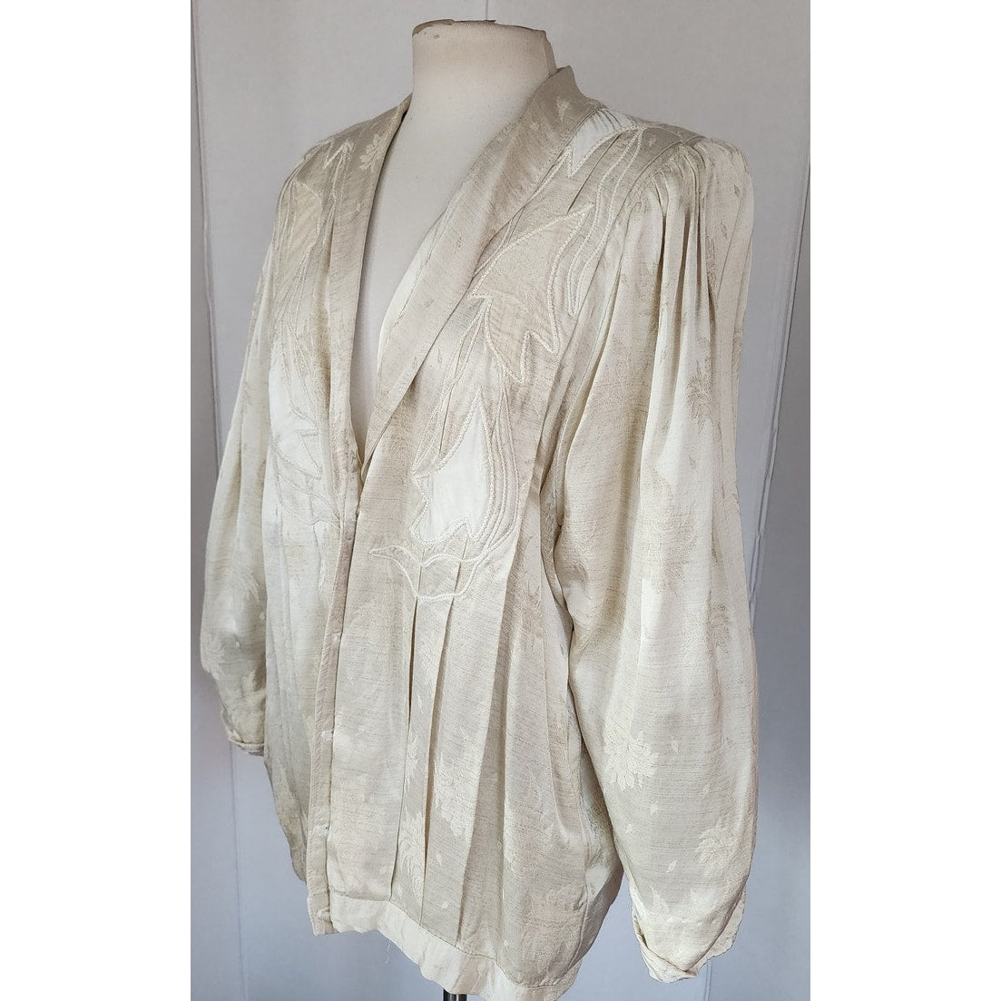 Vintage 80s Cream Blazer Oversized Artisinal Jacket w/Applique by Marilu / L