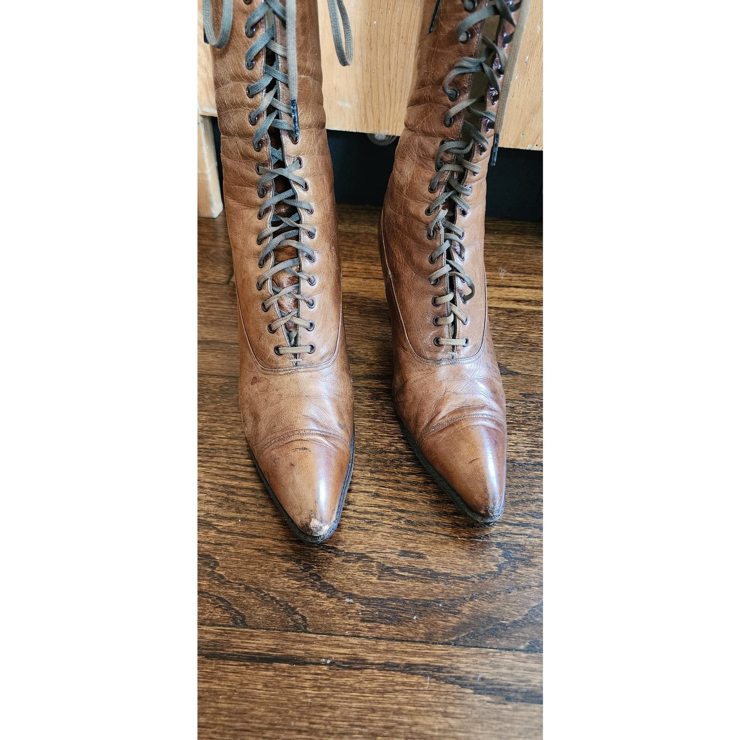 Antique Edwardian Granny Boots Brown Leather Lace Up 7