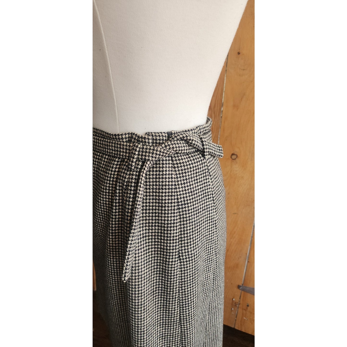 Vintage Dries Van Noten Skirt Gray Houndstooth Wool A Line Knee Length Belt Sash / Medium