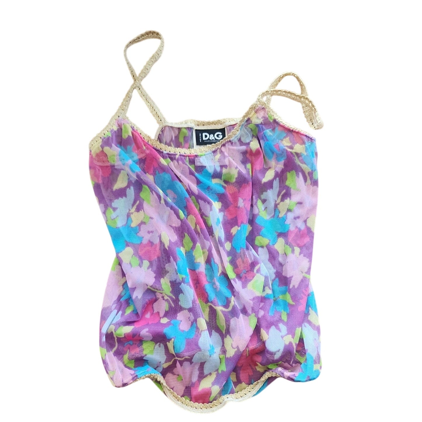 Vintage Dolce Gabbana Tank Top Sheer Floral Y2K 2000s