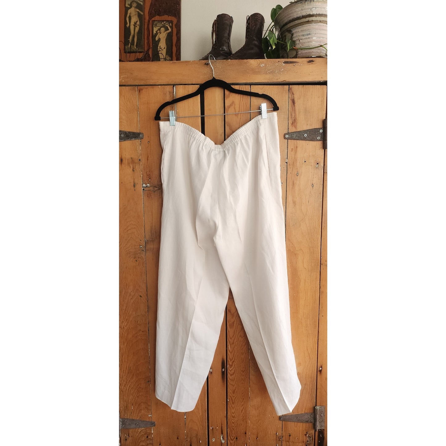 Vintage 1990s DKNY White Linen Pant Suit w/Drawstring Waist / M - L