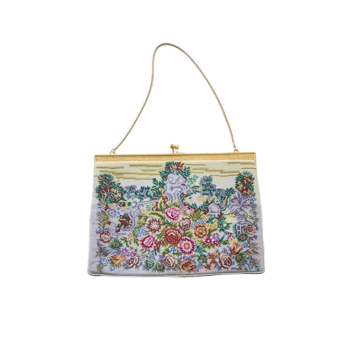 Vintage 50s Tapestry Bag Colorful Weave Baroque Rococo Pastoral