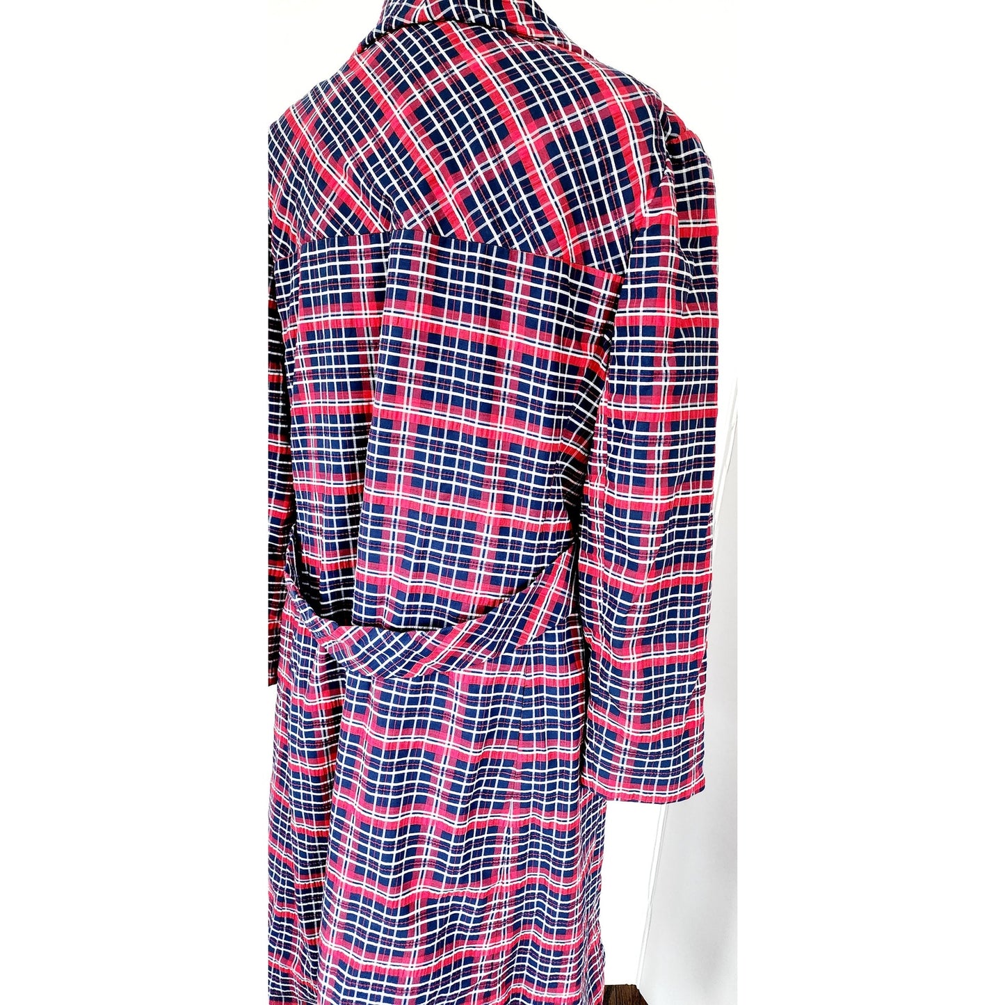 Vintage 1960s Plaid Mod Coat Red Blue Seersucker