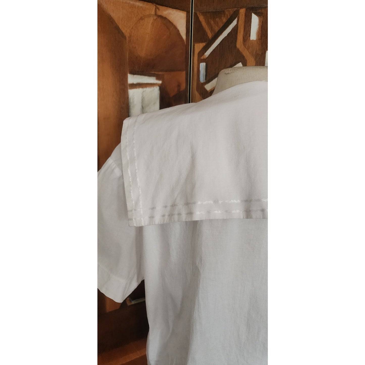 Vintage 80s LAURA ASHLEY Blouse Sailor Collar White Cotton Shirt Neo Edwardian