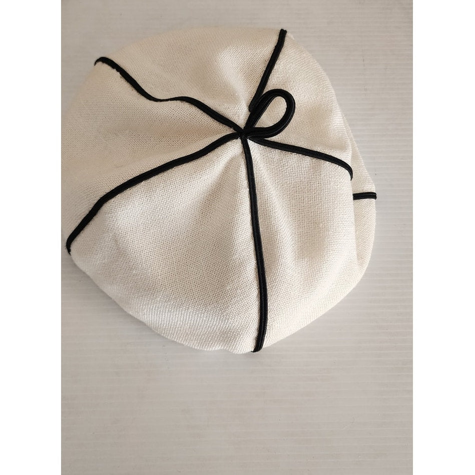 Vintage 60s White Tam Hat Black Seams