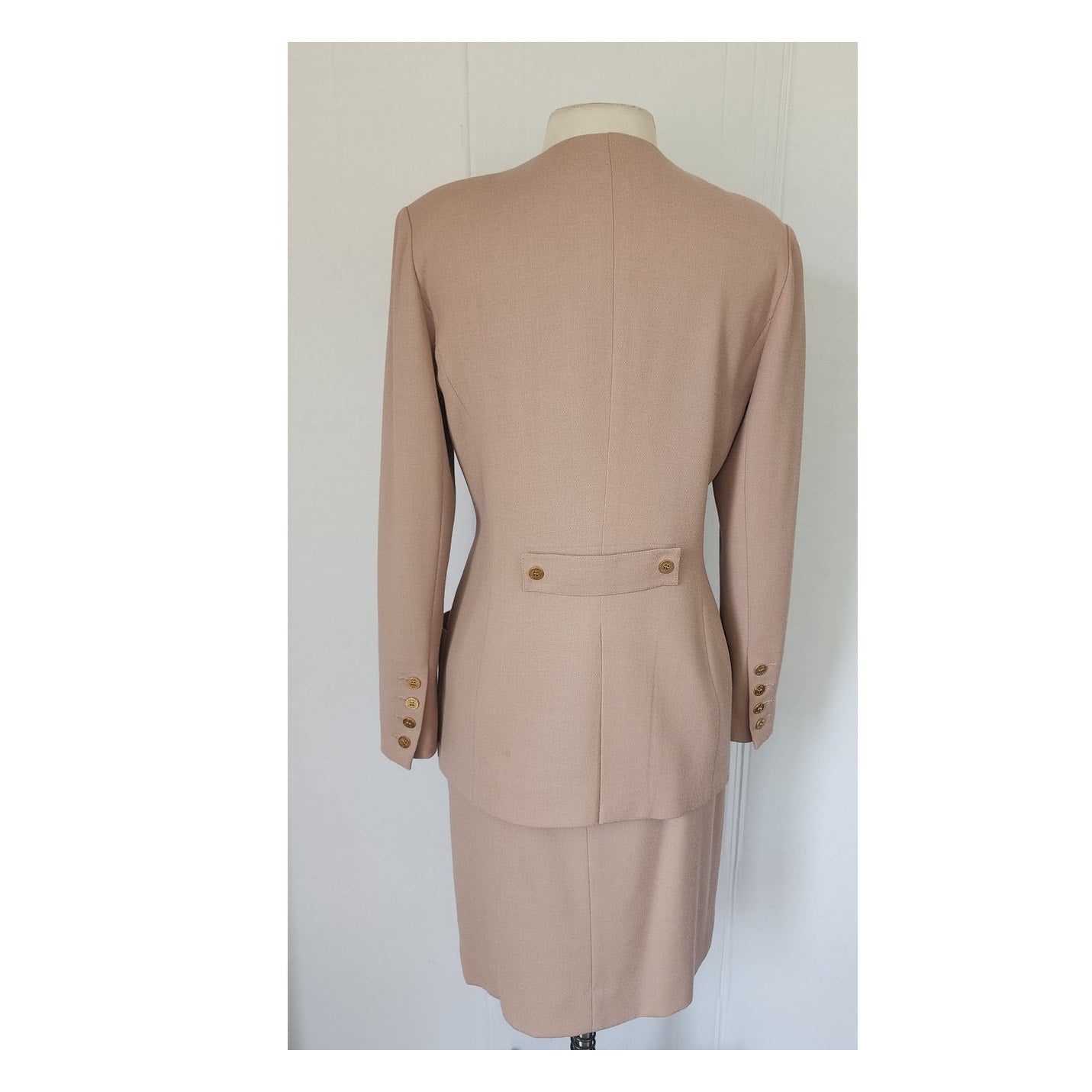 Vintage 90s Sonia Rykiel Skirt Suit Beige Wool / M